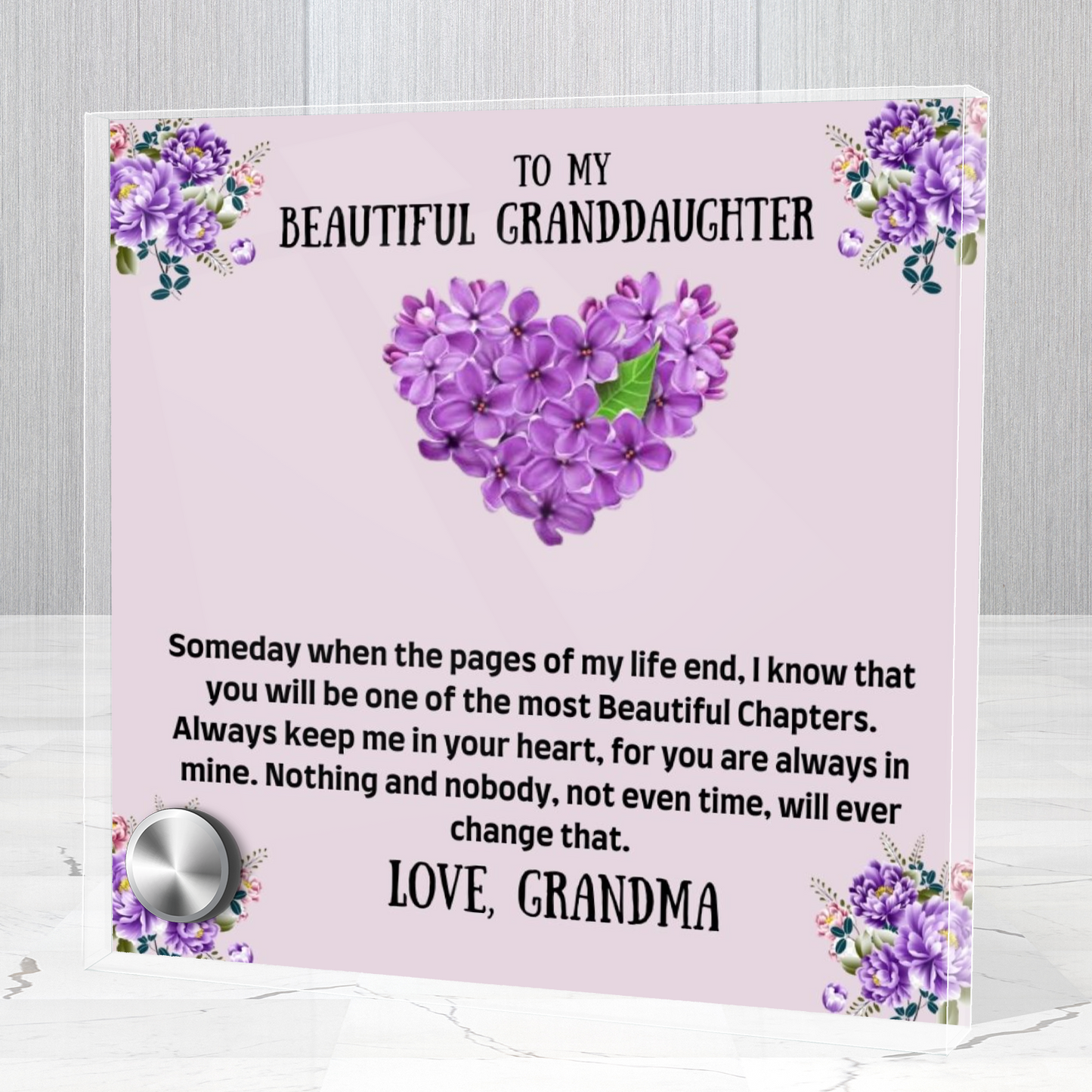 To My Granddaughter - Lumen Glass Message Display Stand with Necklace, Gifts for Granddaughters, Granddaughter Necklace, For Granddaughters