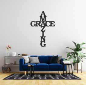 Amazing Grace Cross - Steel Sign, Family Name Sign, House Decor, Wall Art, Metal Signs, Metal Decorative Sign, Metal Monogram